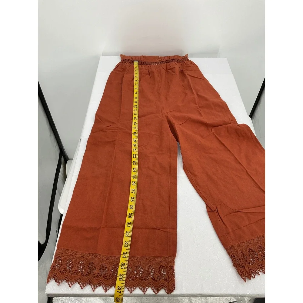 Billabong Lace and Lies Spiced Coral Crochet Trim Wide Leg Jumpsuit‎ Small NEW